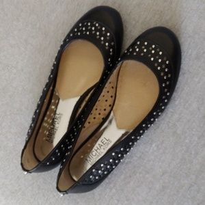 Michael Kors Black Studded Cutout Flats Silver Studs 5.5